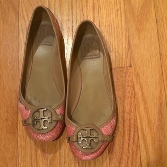 TORY BURCH blush pink & tan AADEN LOGO ballet flat,9 - Picture 2 of 3
